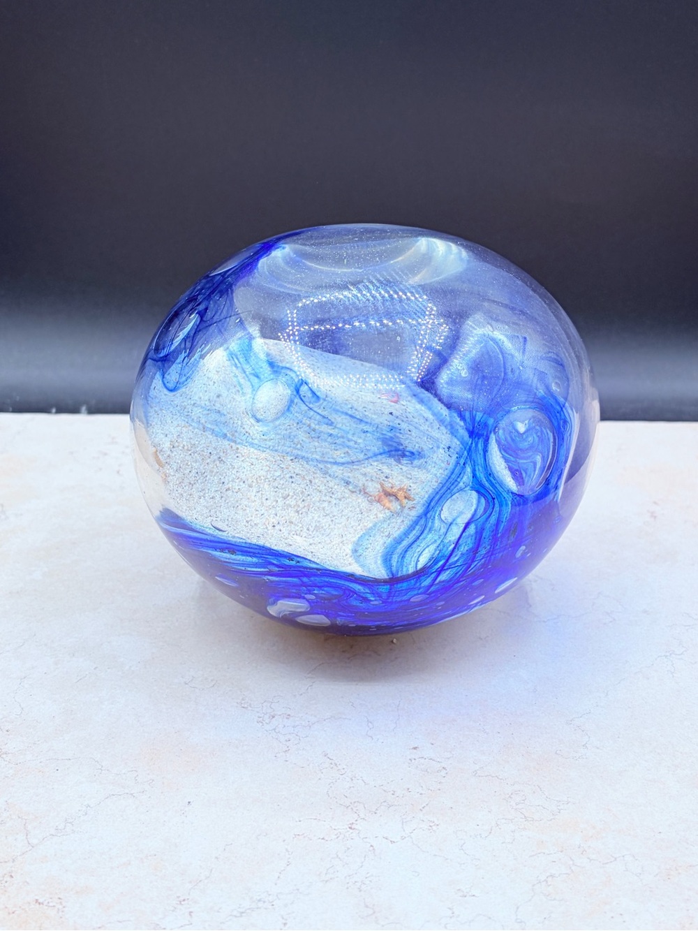 Vintage 2005 Large Glass Studio On Cape Cod Sea Bubble Ocean Ball Signed 6"